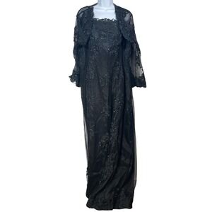 vintage witchy gothic lace formal dress 20W black prom evening gown victorian